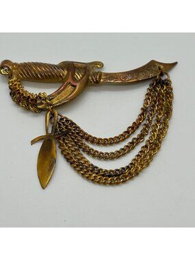 Vintage Arabian Scimitar Sword  Brooch Sheath Chatelaine Multi-Chain Dangle 1940